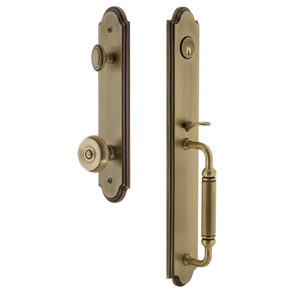 Grandeur by Nostalgic Warehouse ARCCGRBOU Arc One-Piece Handleset with C Grip and Bouton Knob in Vintage Brass